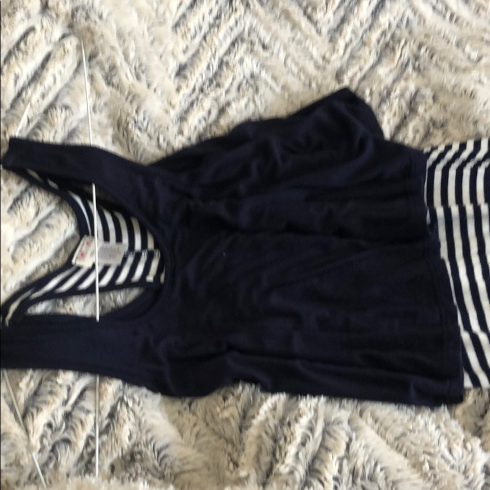 A navy and white striped dress